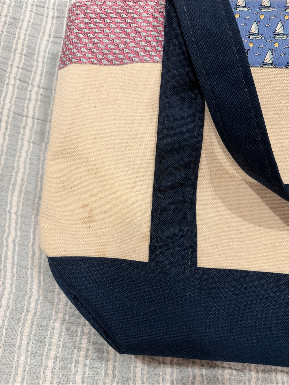 Vineyard Vines Cream Canvas Zipper Tote with Navy Trim and Multicolor Accents - Picture 11 of 11